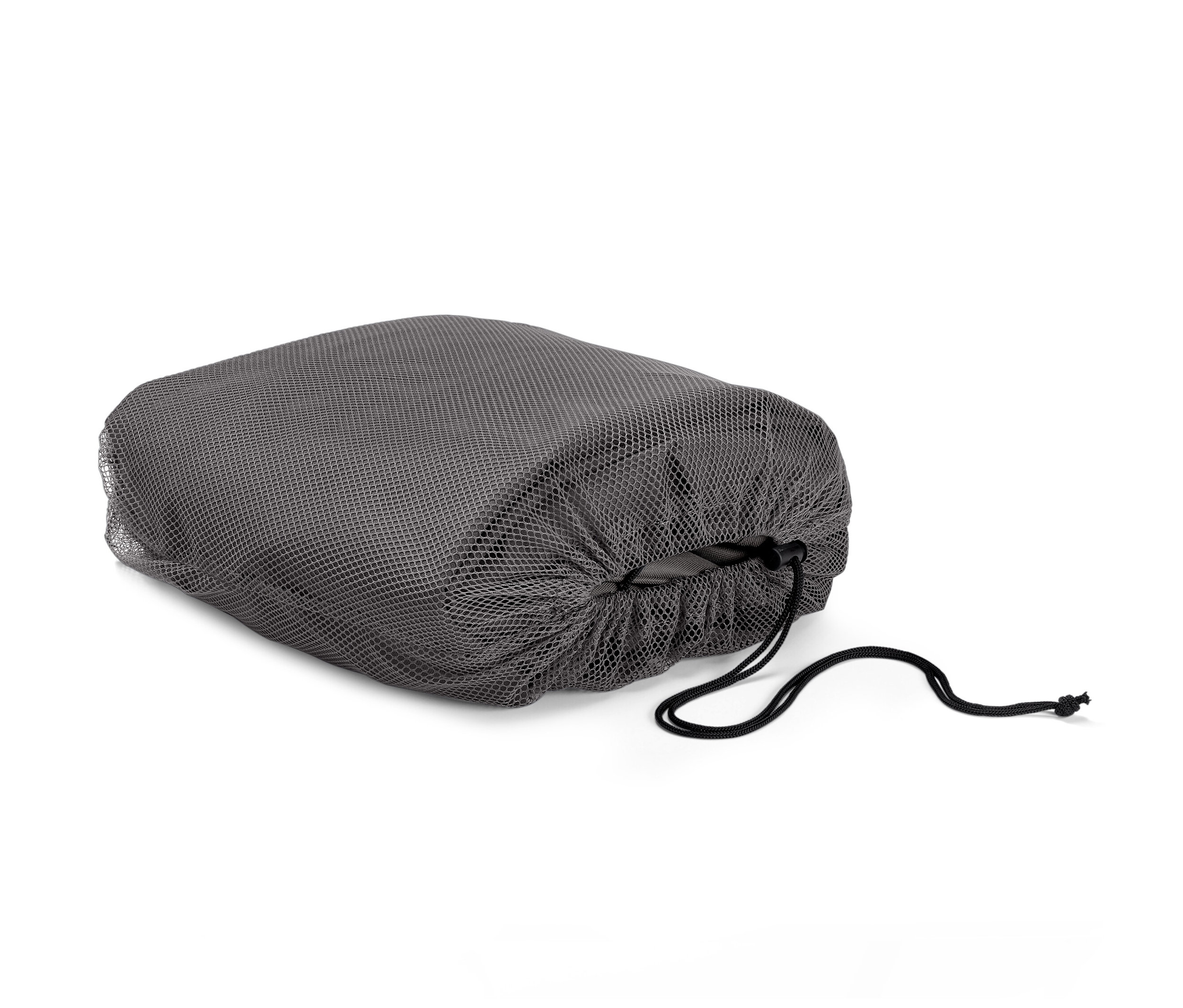 Szary pokrowiec premium na meble ogrodowe ściągnięty sznurkiem.