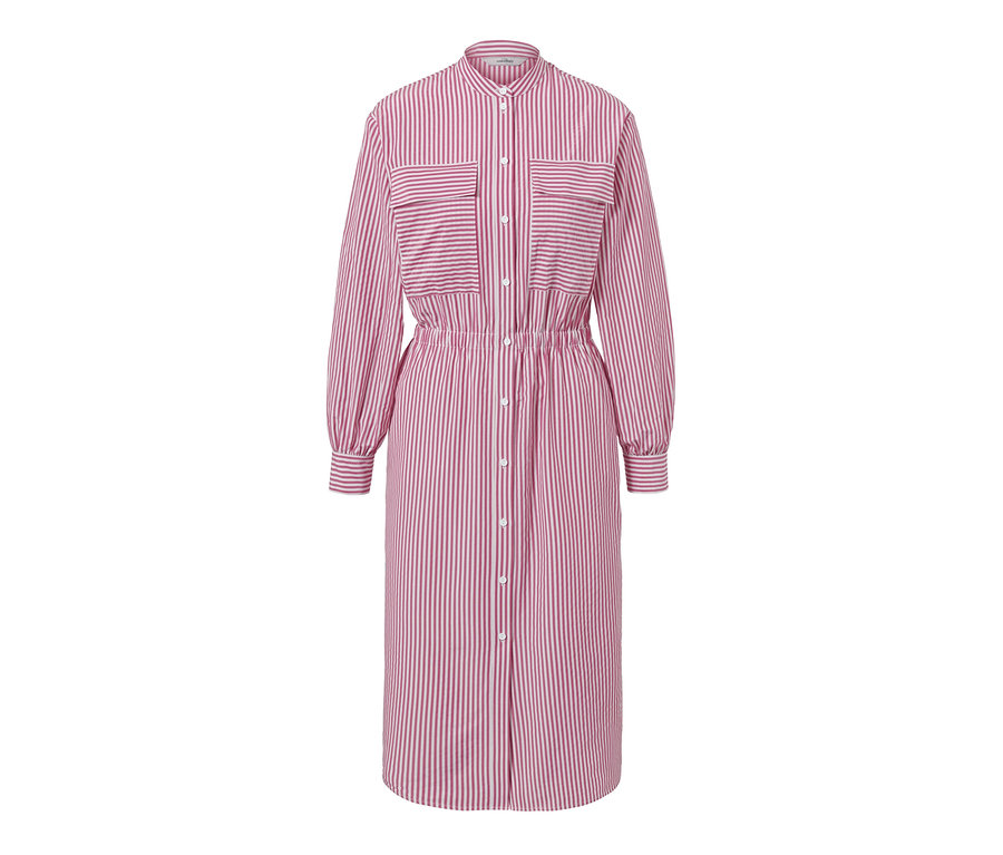 Sukienka koszulowa w paski z długimi rękawami i guzikami.