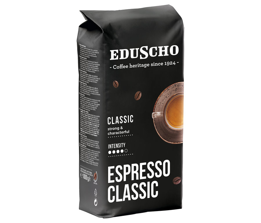 Czarne opakowanie kawy ziarnistej Eduscho Espresso Classic, 1000 g.