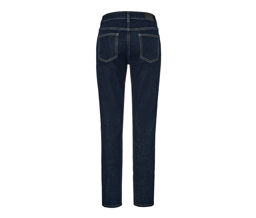 Widok z tyłu ciemnoniebieskich dżinsów slim fit „Emma”.