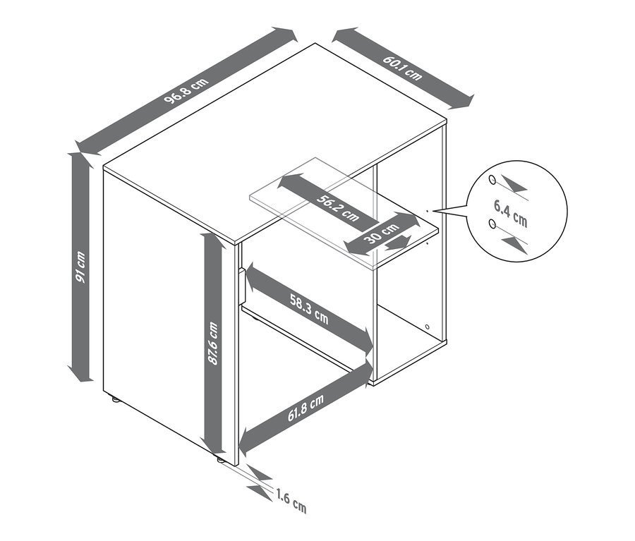 Schemat wymiarowy szafki na pralkę z bocznym schowkiem.