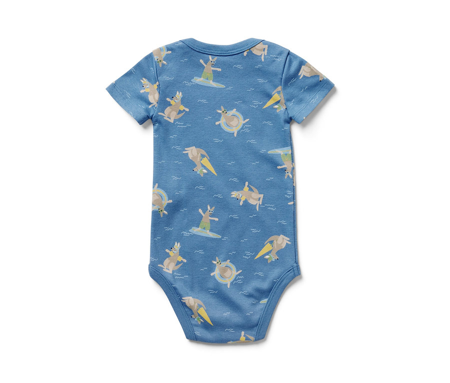 Niebieskie body z krótkim rękawem dla niemowląt z nadrukiem kangurów, 5 sztuk.