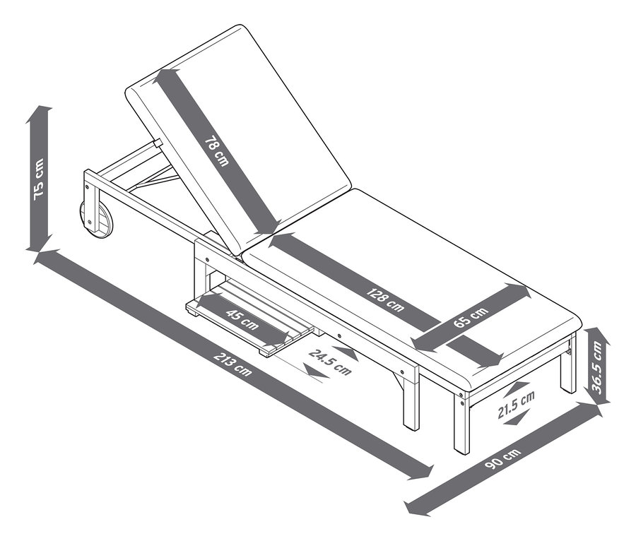 Rysunek leżaka z wymiarami.