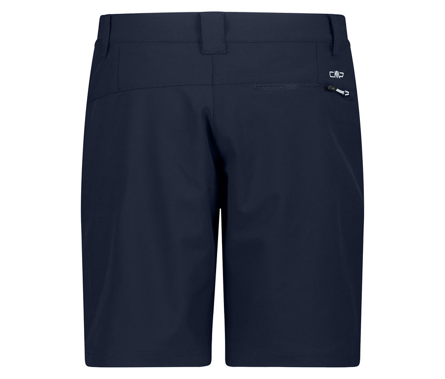 Widok z tyłu granatowych szortów CMP Damen-4-Wege-Stretch-Bermuda-Shorts z kieszenią na zamek.