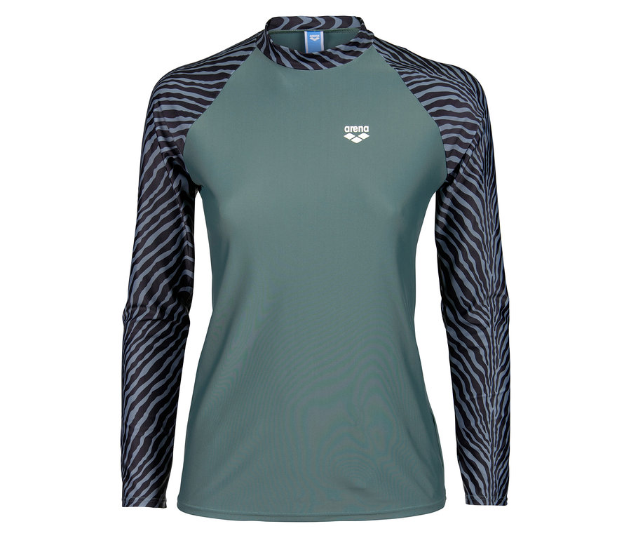 Zielona koszulka Arena z długim rękawem w zebrę.