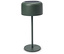 Pojedyncza zielona lampa stołowa stojąca na białym tle.