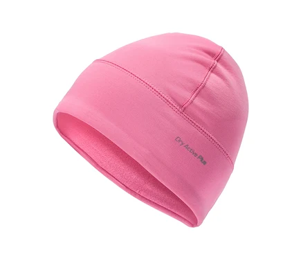 Różowa czapka beanie z napisem „Dry Active Plus”, wyściełana polarem od wewnątrz.