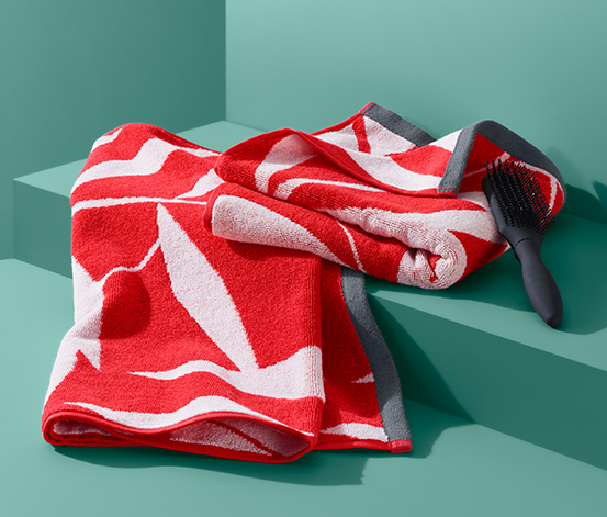 Zestaw 2 bawełnianych ręczników żakardowych ok. 50 x 100 cm, malinowo-biało-szare