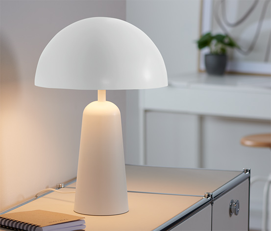 Lampa stołowa z kloszem w kształcie grzybka, biała