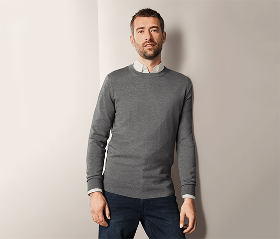 Męski sweter z wełny merino, jasnoszary nakrapiany