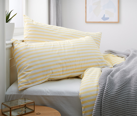 Poszewki na poduszki ze wzmocnionej bawełny, 2 sztuki, żółto-białe w paski