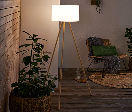 Akumulatorowa lampa stojąca LED stylizowana na drewnianą