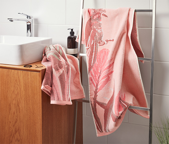 Ręczniki welurowe ze wzorem tropikalnym, morelowe, 2 sztuki