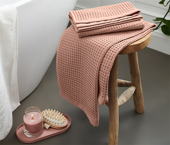 Ręczniki do rąk premium z piki o splocie waflowym, 2 sztuki, różowe