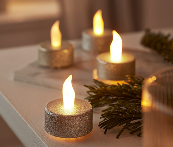 Świeczki typu tea light z diodami LED, w kolorze szampańskiego złota, 4 sztuki