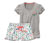 Piżama z koszulką i krótkimi spodenkami, szara nakrapiana i biała z nadrukiem na całej powierzchni